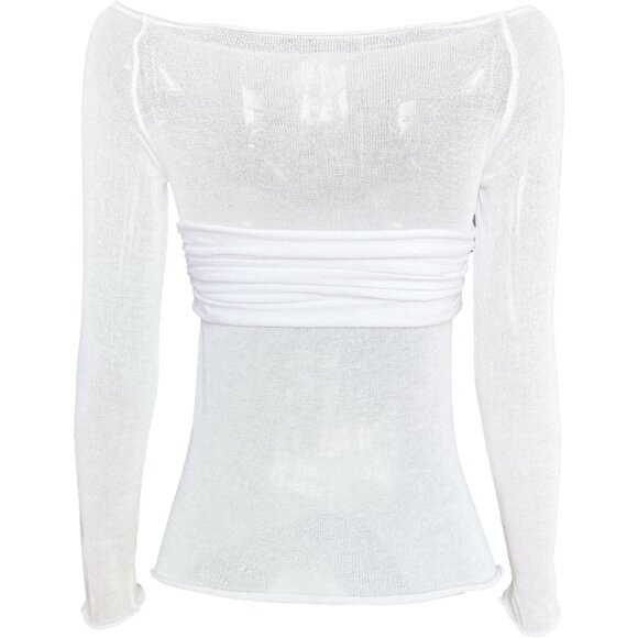 Women's Long Sleeve Crop Top Mesh Ruched Slim Fit Off Shoulder Y2K Style - Picture 6 of 9